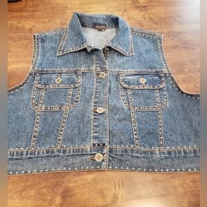 Milana Women's Blue Denim Studded Rhinestone Vest 1X